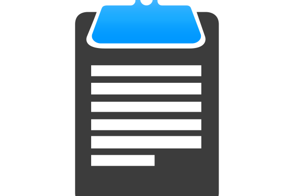 Grey and blue clipboard icon