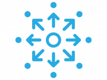 Cubiks' talent development icon in blue of circle of arrows pointing outwards